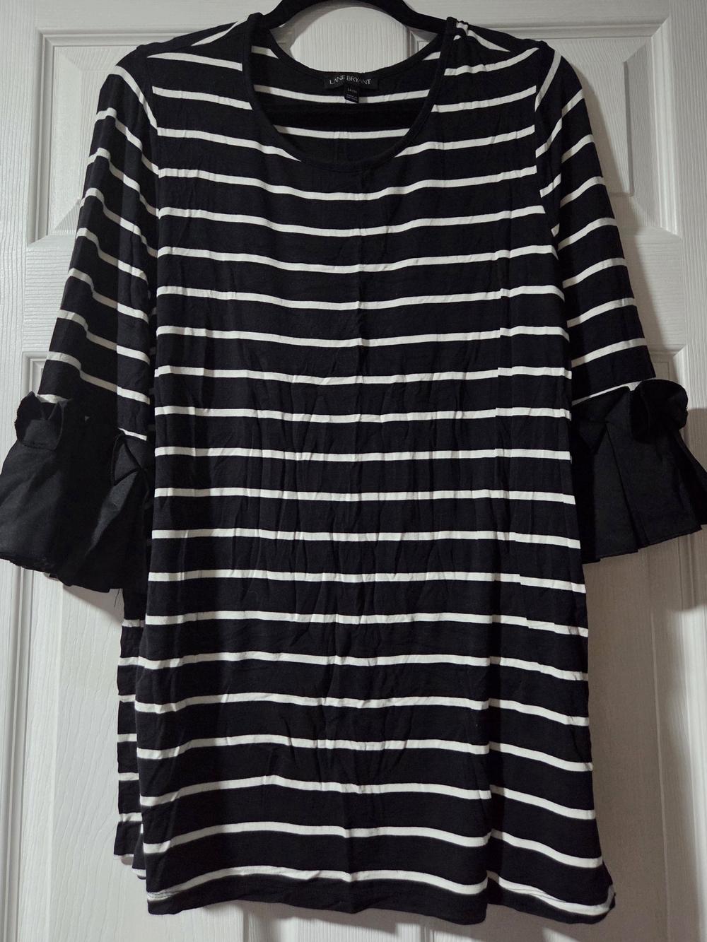 Lane Bryant Black and White Striped Ruffle Sleeve Top